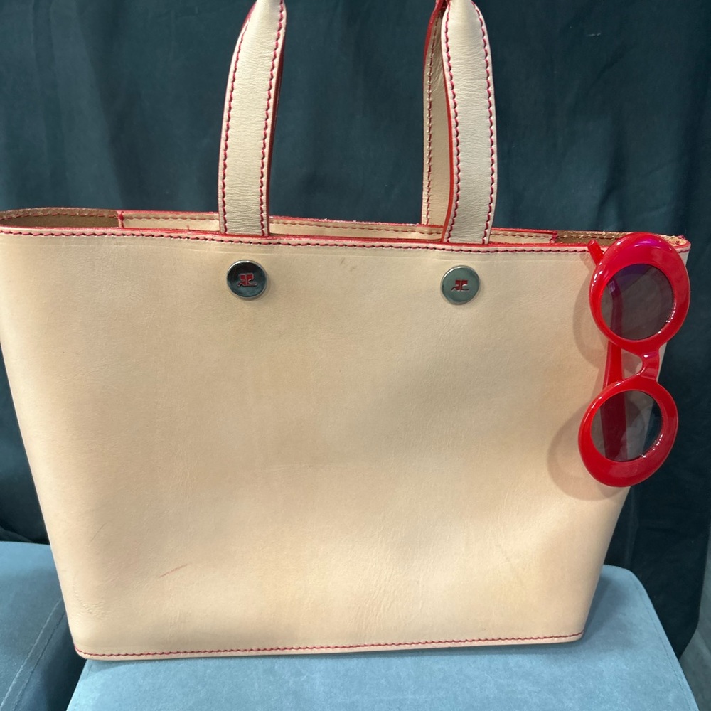 Elegant Cream Tote with Red Stitching